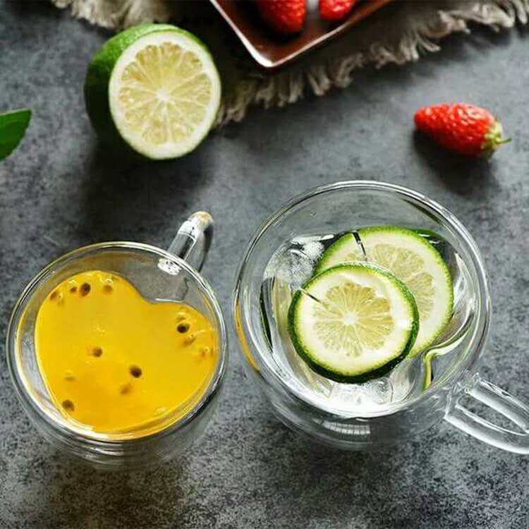 Double Wall Layer Glass Heart Cap Cappuccino Mugs
