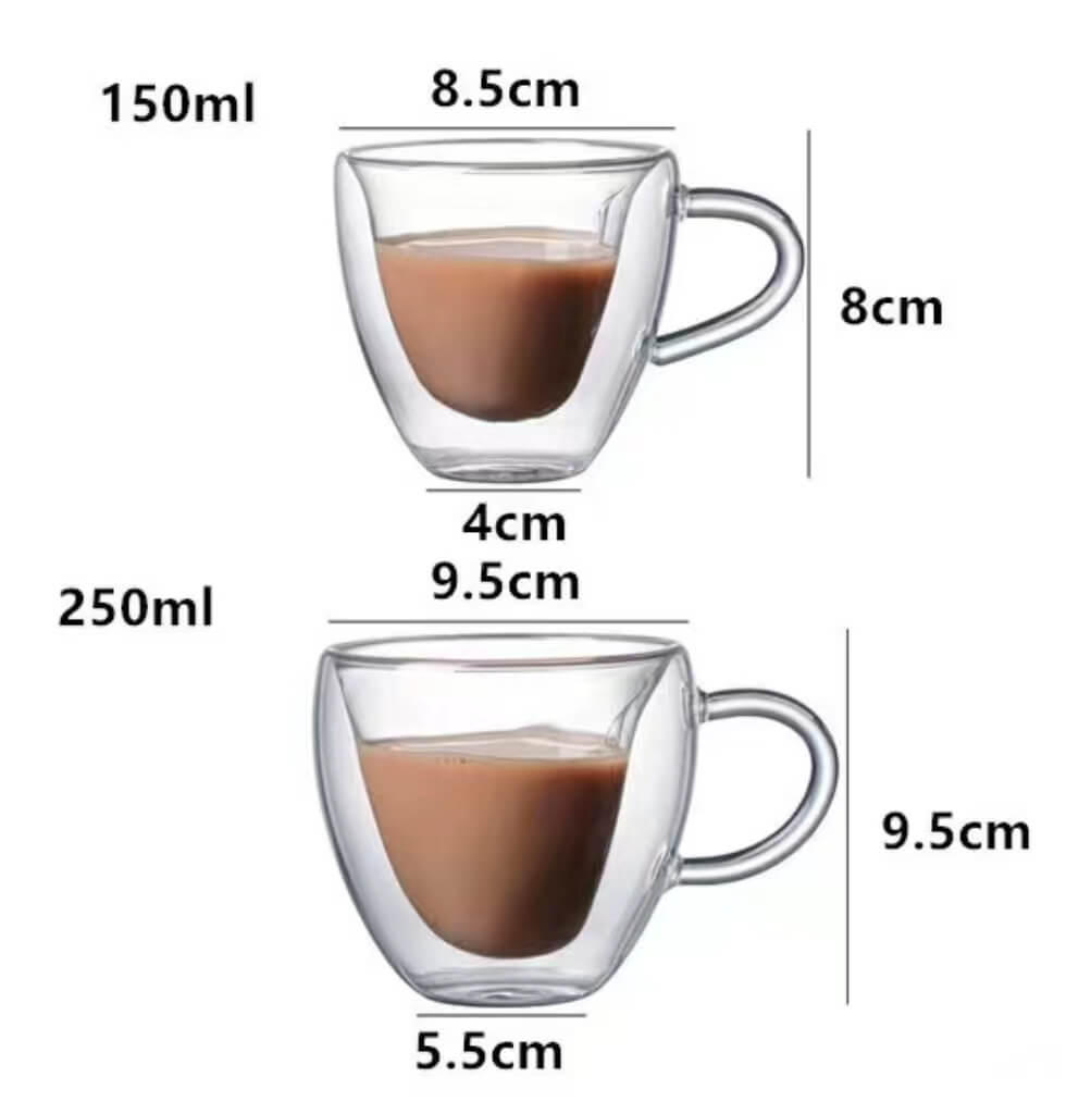 Double Wall Layer Glass Heart Cap Cappuccino Mugs