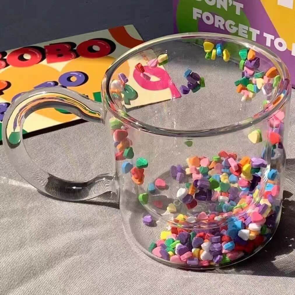 Double Layered Insulated Glass Tea Coffee Mug With Colored Filling