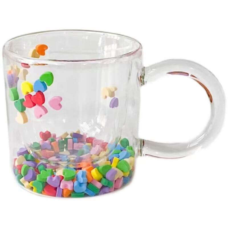 Double Layered Insulated Glass Tea Coffee Mug With Colored Filling