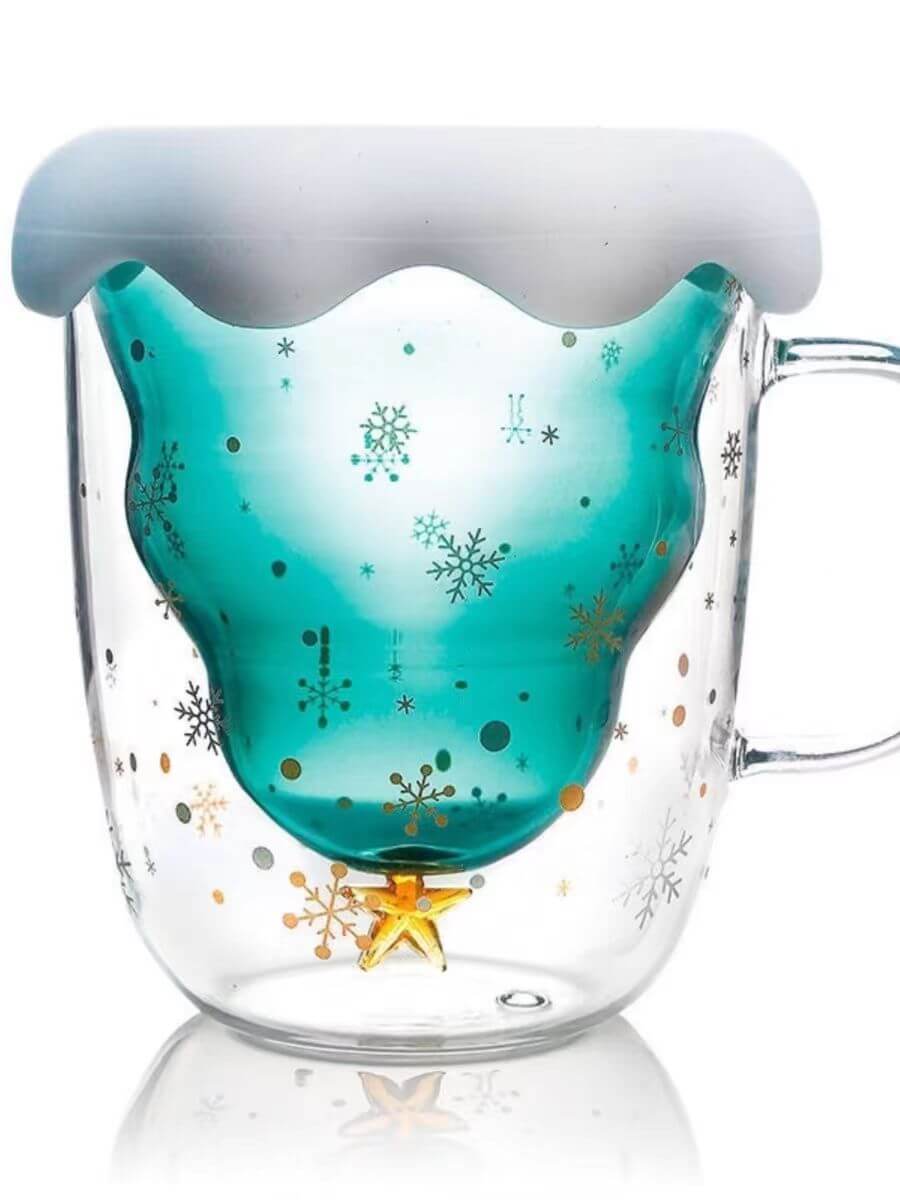 Double Wall Glass Christmas Tress Design Mug For Gift