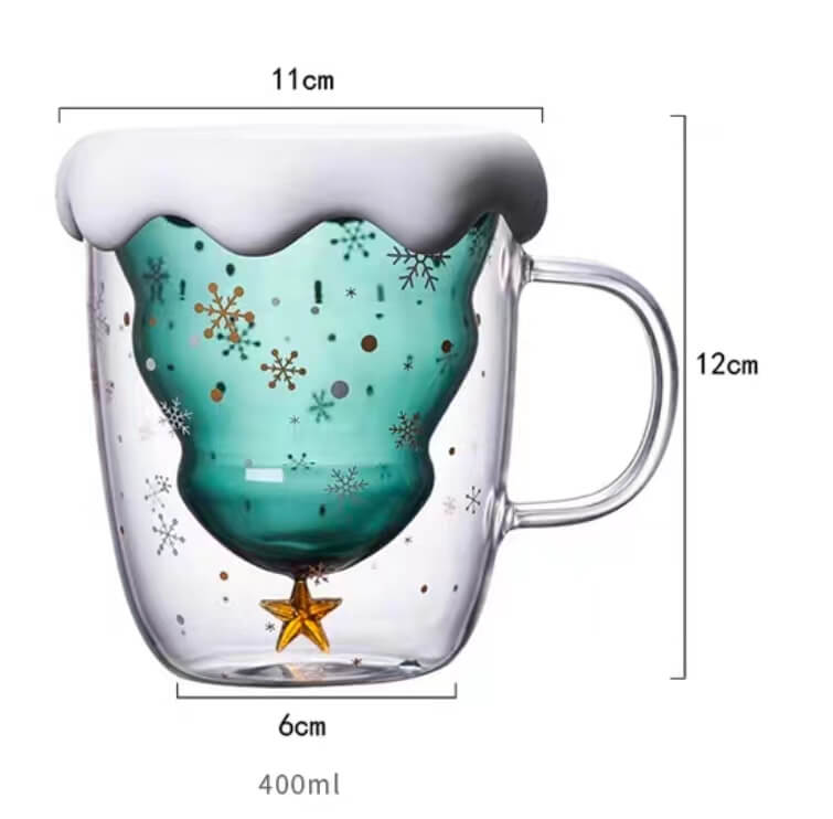 Double Wall Glass Christmas Tress Design Mug For Gift