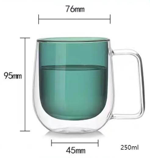 Coloured Double Layer Insulated Wall Glass Tea Mugs For Coffee