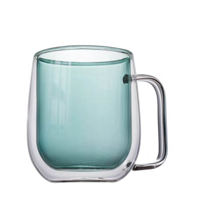 Coloured Double Layer Insulated Wall Glass Tea Mugs For Coffee