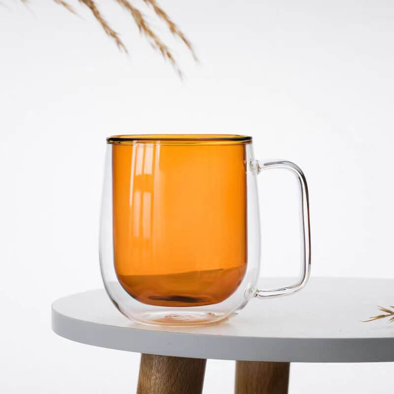 Coloured Double Layer Insulated Wall Glass Tea Mugs For Coffee