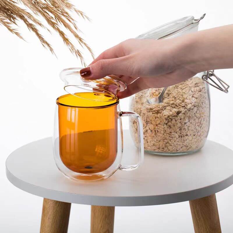 Coloured Double Layer Insulated Wall Glass Tea Mugs For Coffee