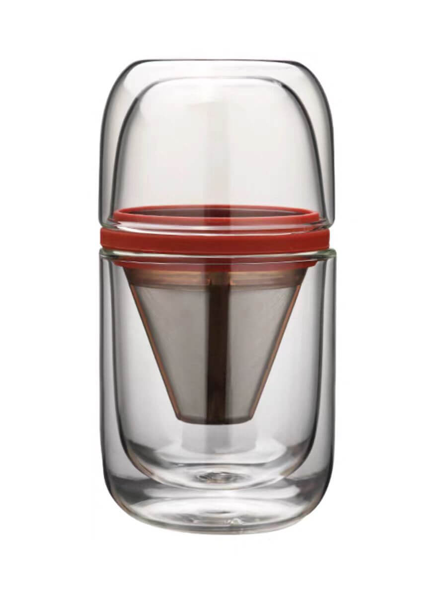 Double Walled Glass Tea Coffee Travel Cup With Infuser