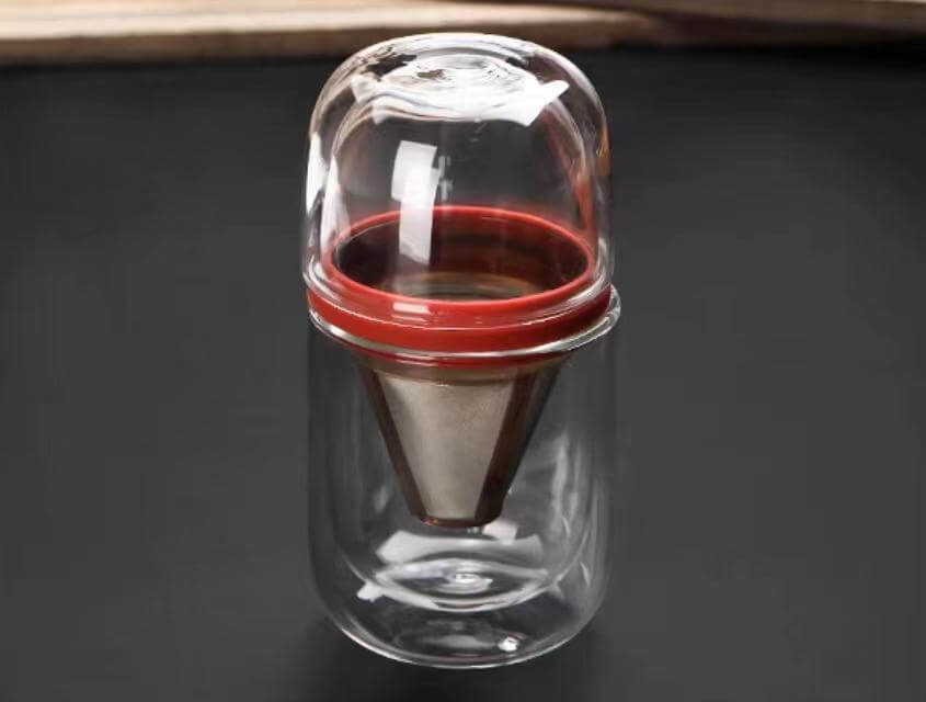 Double Walled Glass Tea Coffee Travel Cup With Infuser