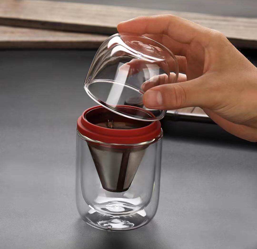 Double Walled Glass Tea Coffee Travel Cup With Infuser