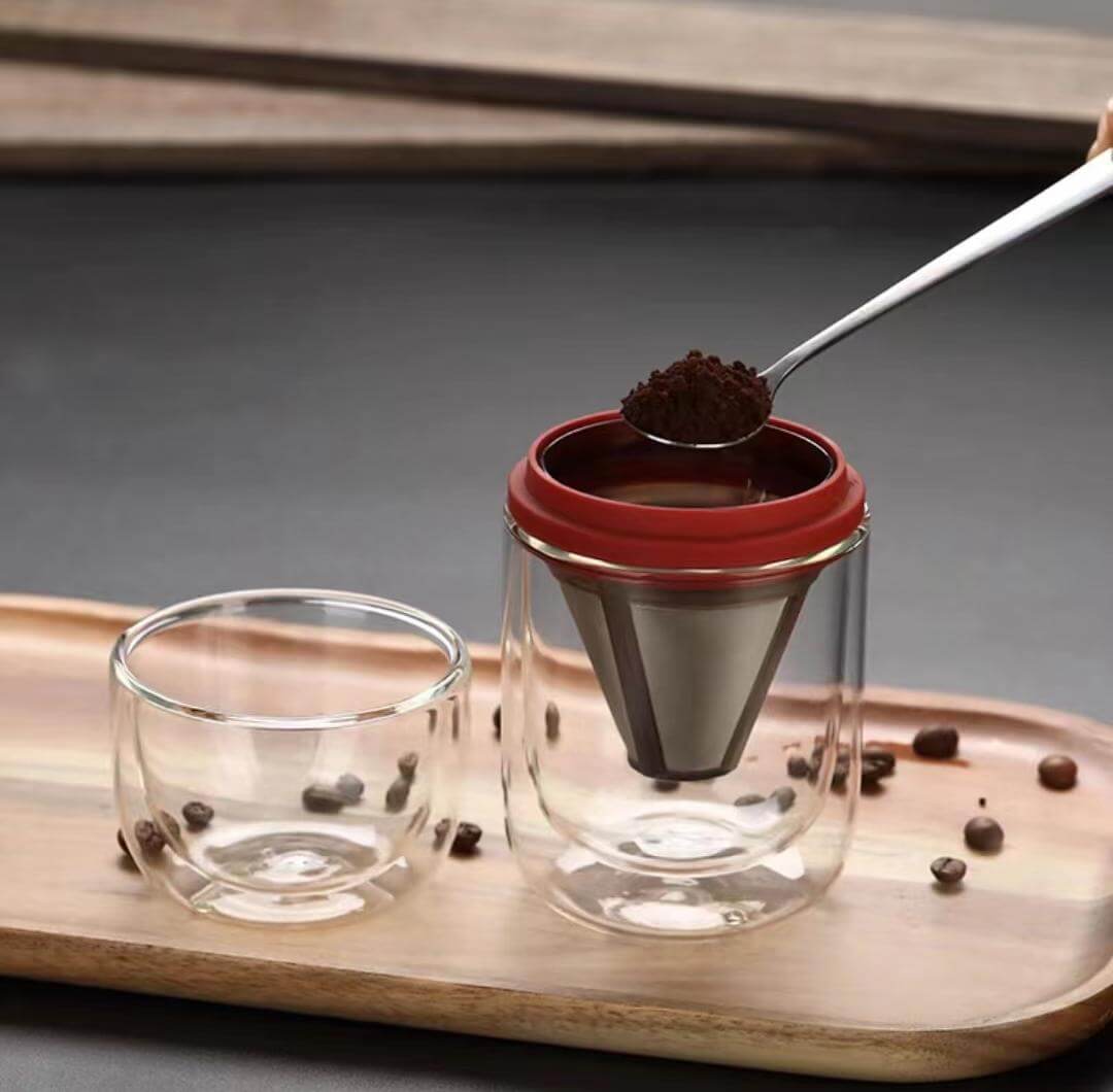 Double Walled Glass Tea Coffee Travel Cup With Infuser