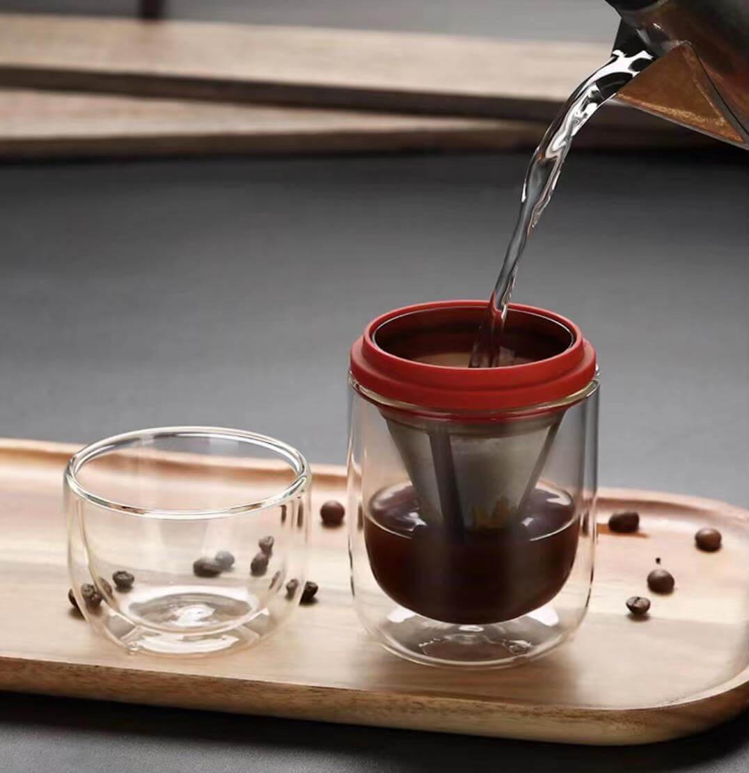 Double Walled Glass Tea Coffee Travel Cup With Infuser