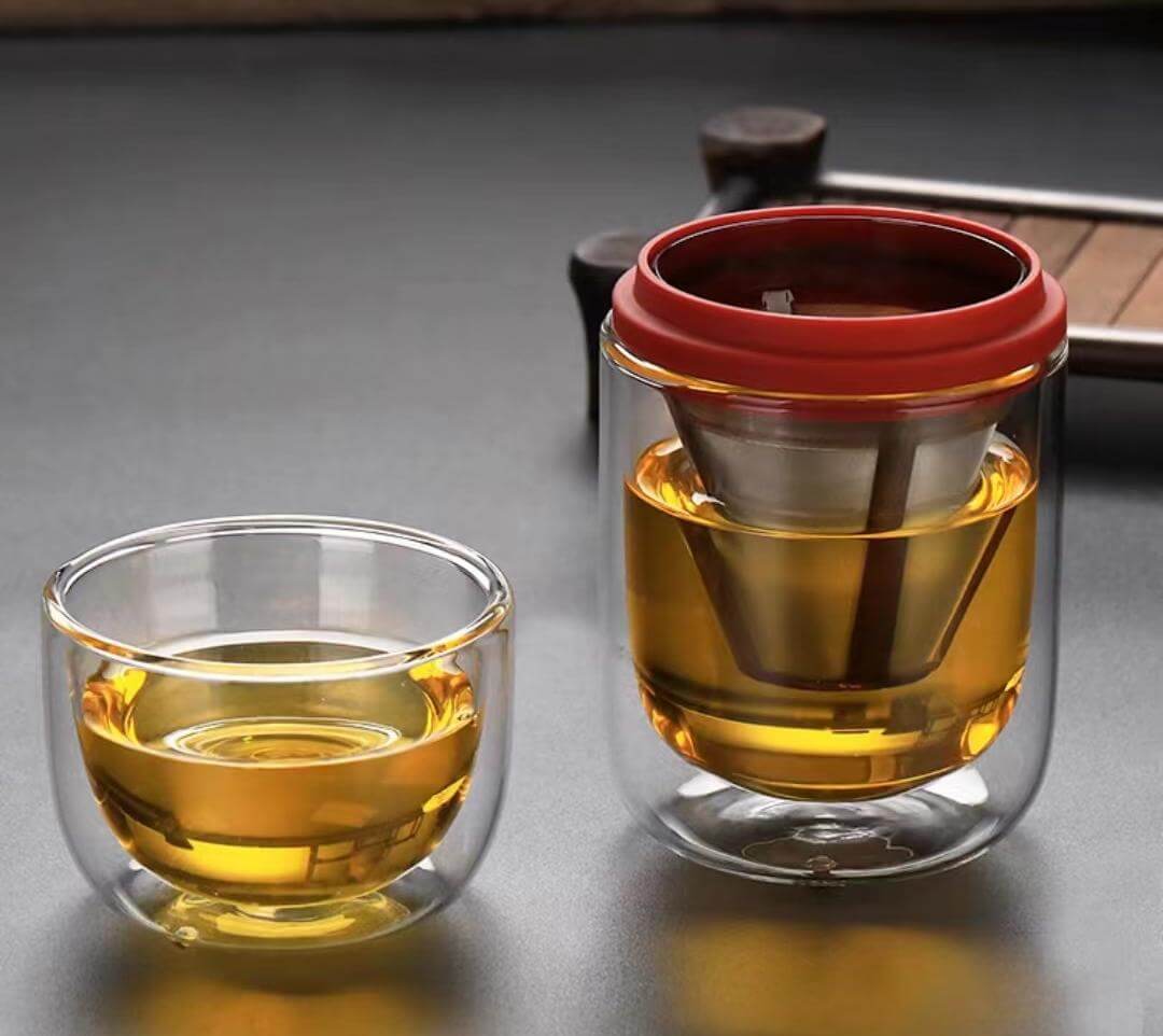 Double Walled Glass Tea Coffee Travel Cup With Infuser