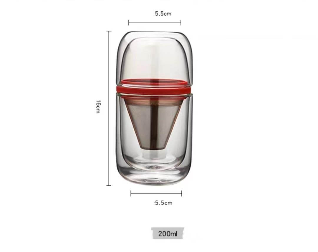 Double Walled Glass Tea Coffee Travel Cup With Infuser