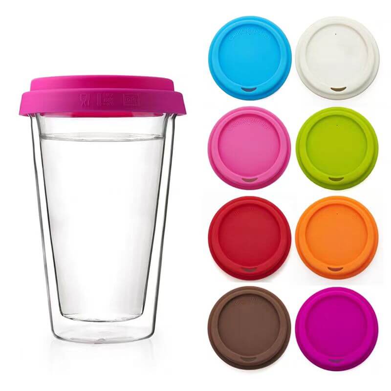 Double Wall Glass Travel Coffee Tea Mug With Silicone Lid