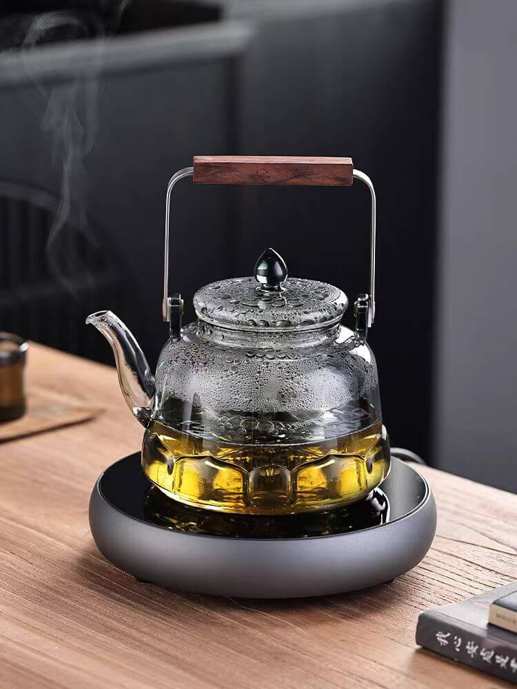 Fancy Grey Borosilicate Handmade Glass Teapot