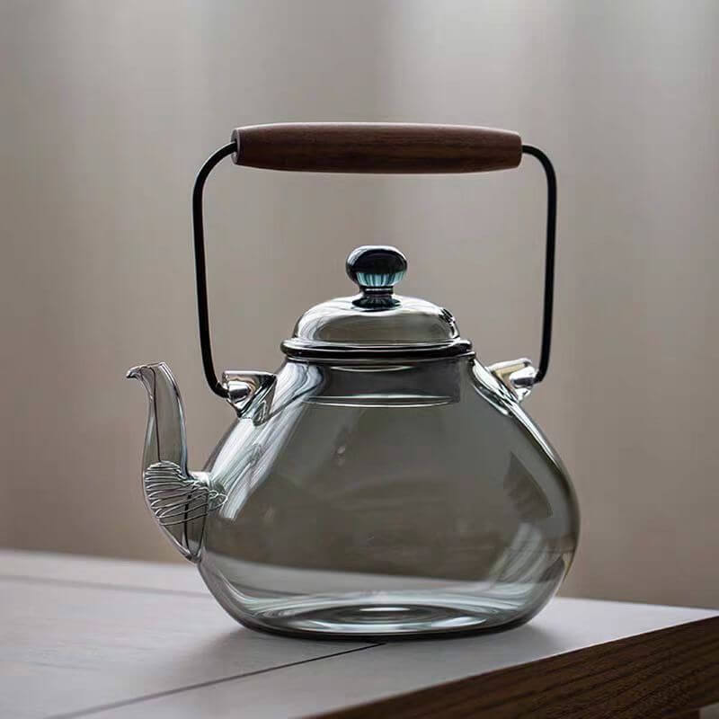 1000ml Heat Resistant Grey Glass Teapot With Loop