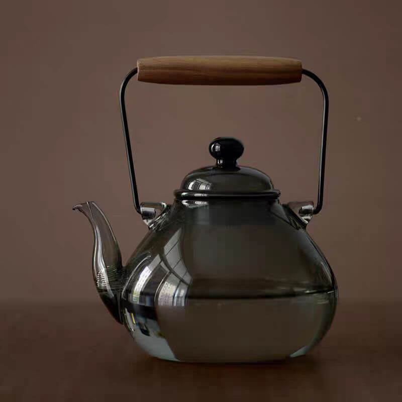 1000ml Heat Resistant Grey Glass Teapot With Loop