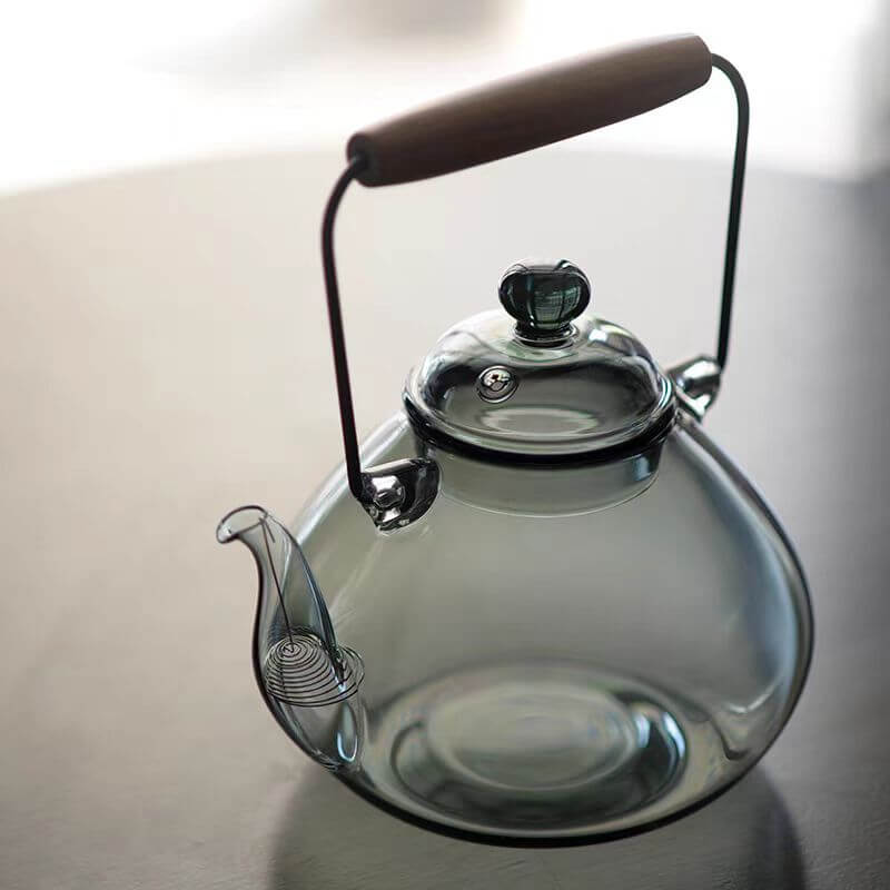 1000ml Heat Resistant Grey Glass Teapot With Loop