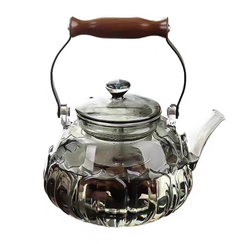 Grey Fancy Floral Loose Leaf Glass Teapot