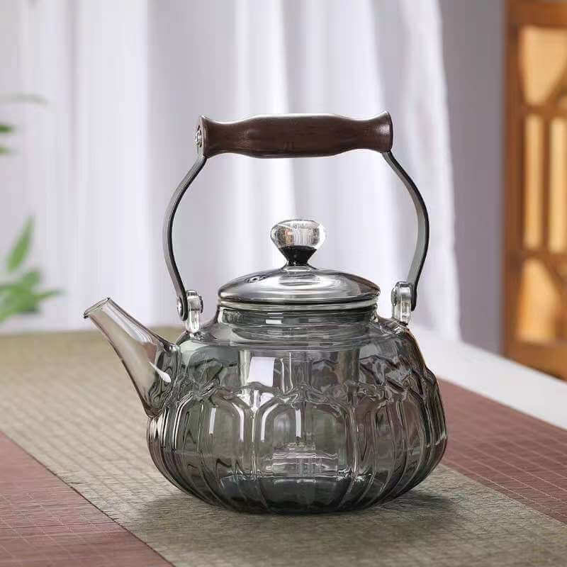 Grey Fancy Floral Loose Leaf Glass Teapot
