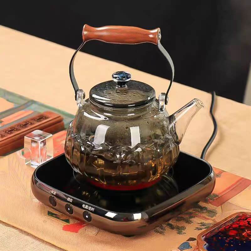 Grey Fancy Floral Loose Leaf Glass Teapot