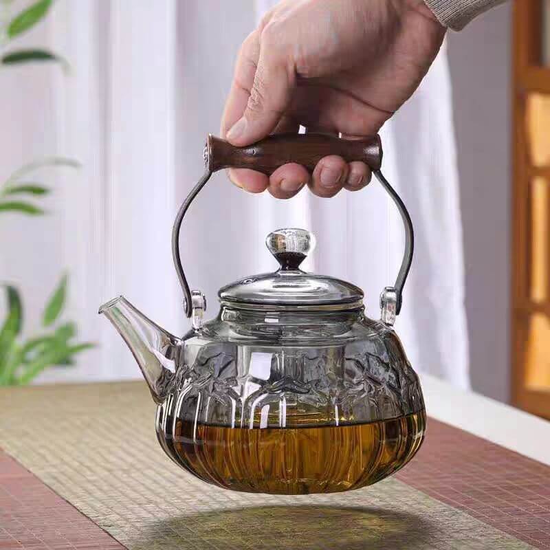 Grey Fancy Floral Loose Leaf Glass Teapot
