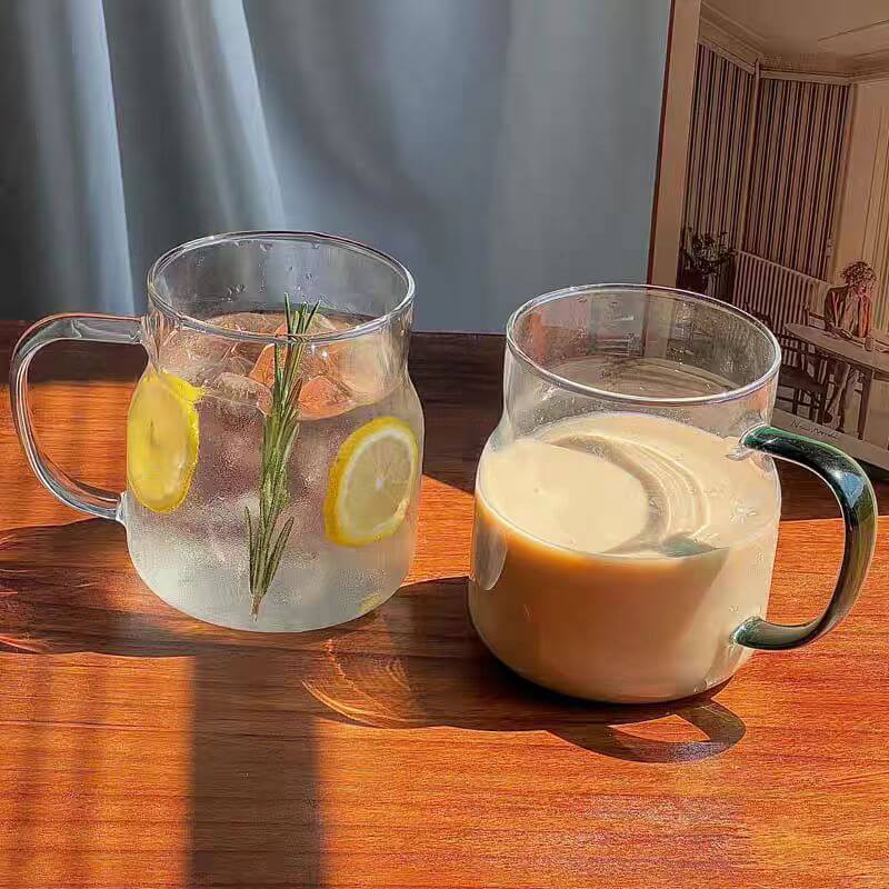Large Clear Glass Beer Soda Iced Coffee Drink Cups With Handles