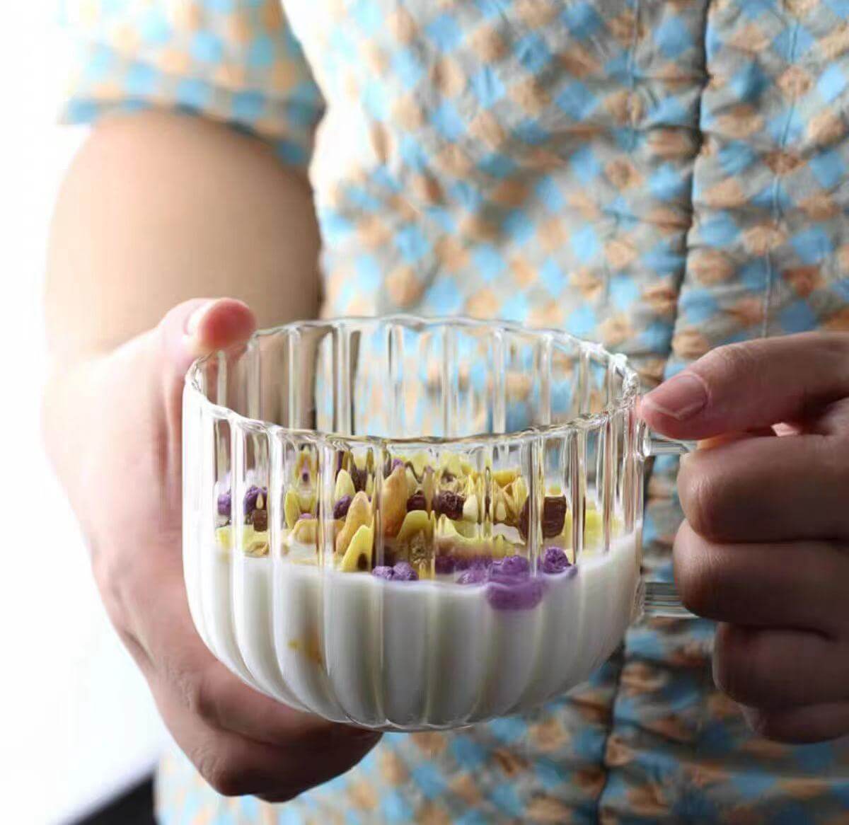 Clear Borosilicate Glass Drinking Coffee Milk Breakfast Cup With Handle