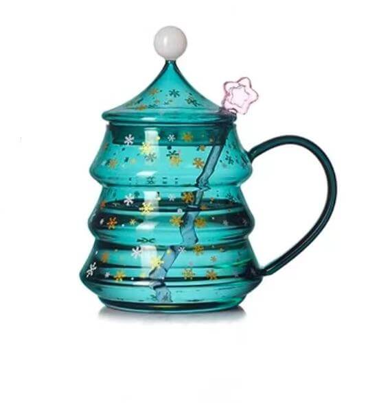 Christmas Style Colored Glass Iced Coffee Drinking Mug With Spoon