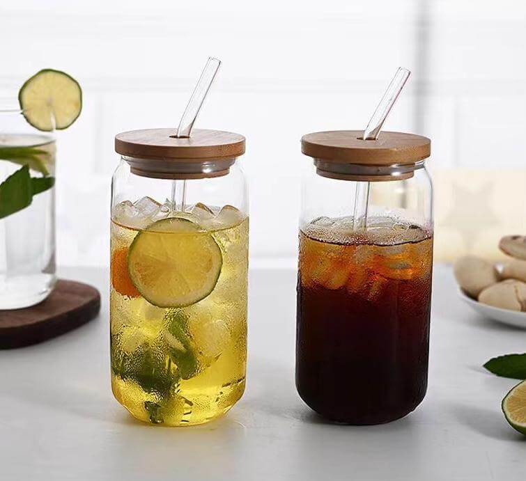 Clear Glass Beer Coffee Cola Can Tumbler With Lid And Straw