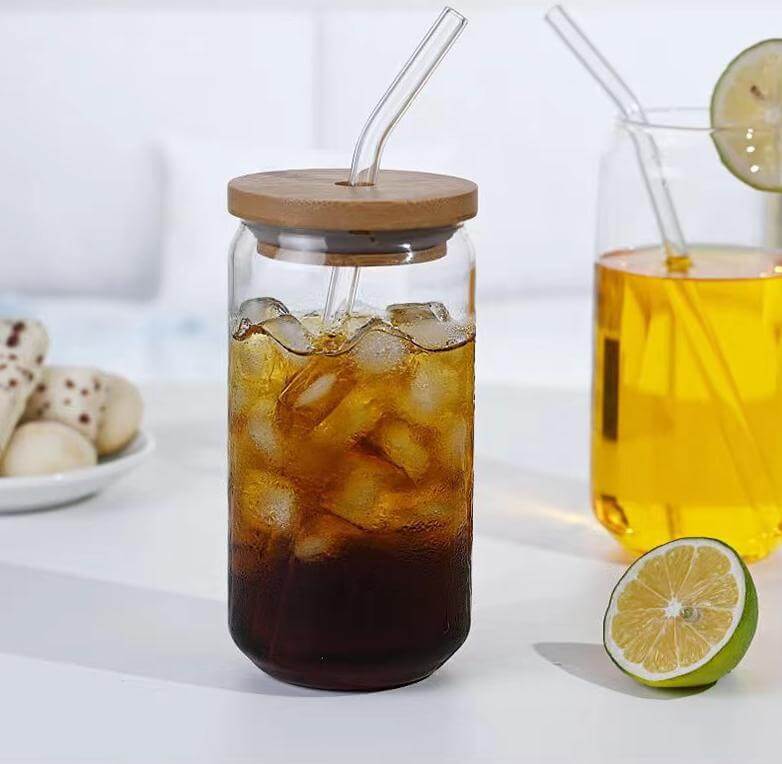 Clear Glass Beer Coffee Cola Can Tumbler With Lid And Straw