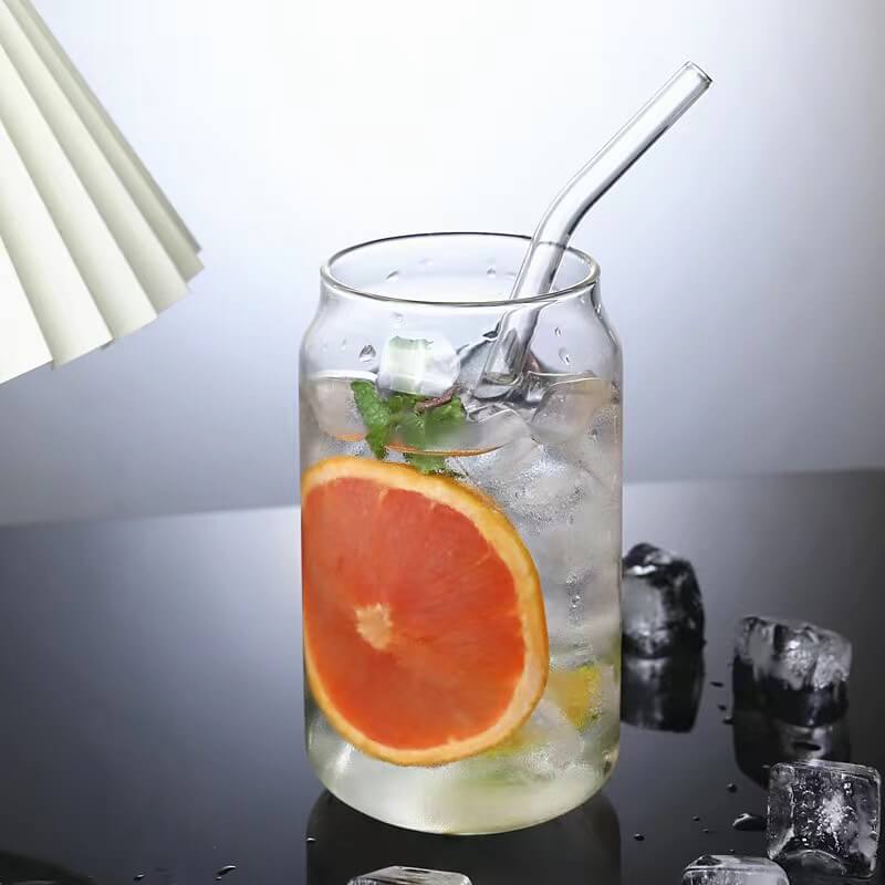 Clear Glass Beer Coffee Cola Can Tumbler With Lid And Straw