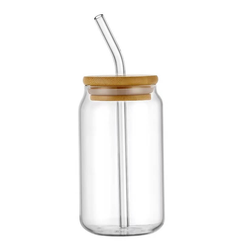 Clear Glass Beer Coffee Cola Can Tumbler With Lid And Straw
