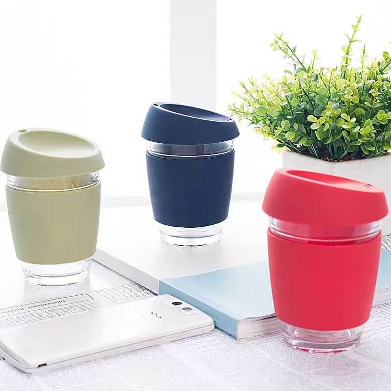 Reusable Glass Travel Mug With Silicone Dolder