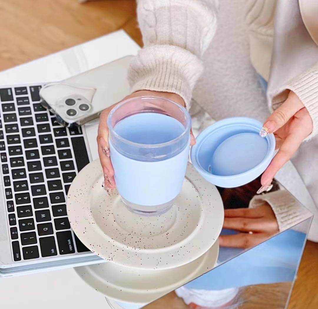 Reusable Glass Travel Mug With Silicone Dolder