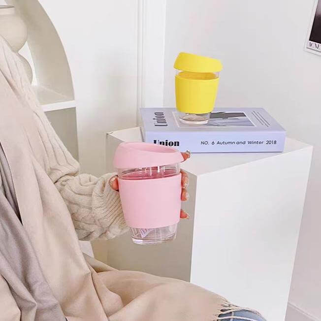 Reusable Glass Travel Mug With Silicone Dolder