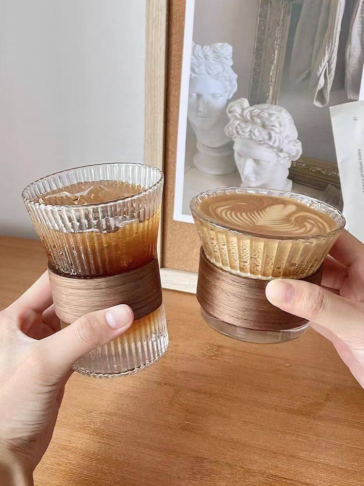 Clear Glass Cocktail Coffee Cups With Sleeve