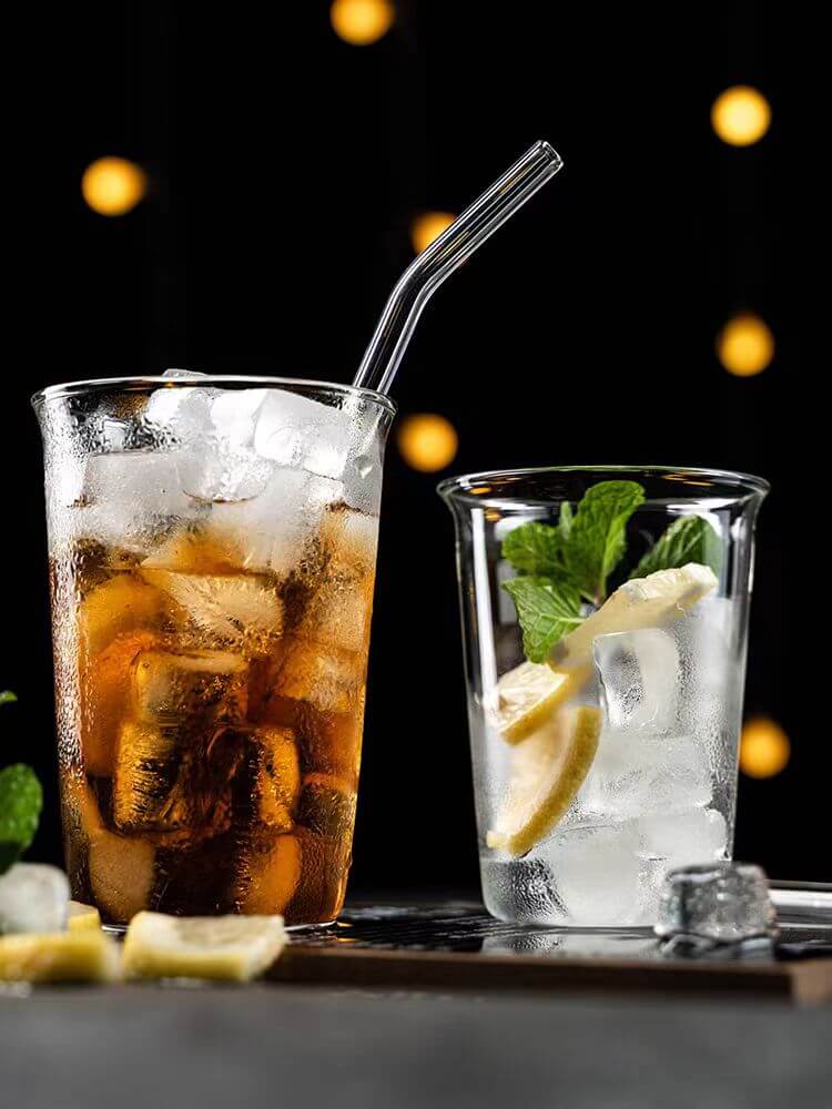 Clear Simple Glass Smoothie Coffee Cup With Straw