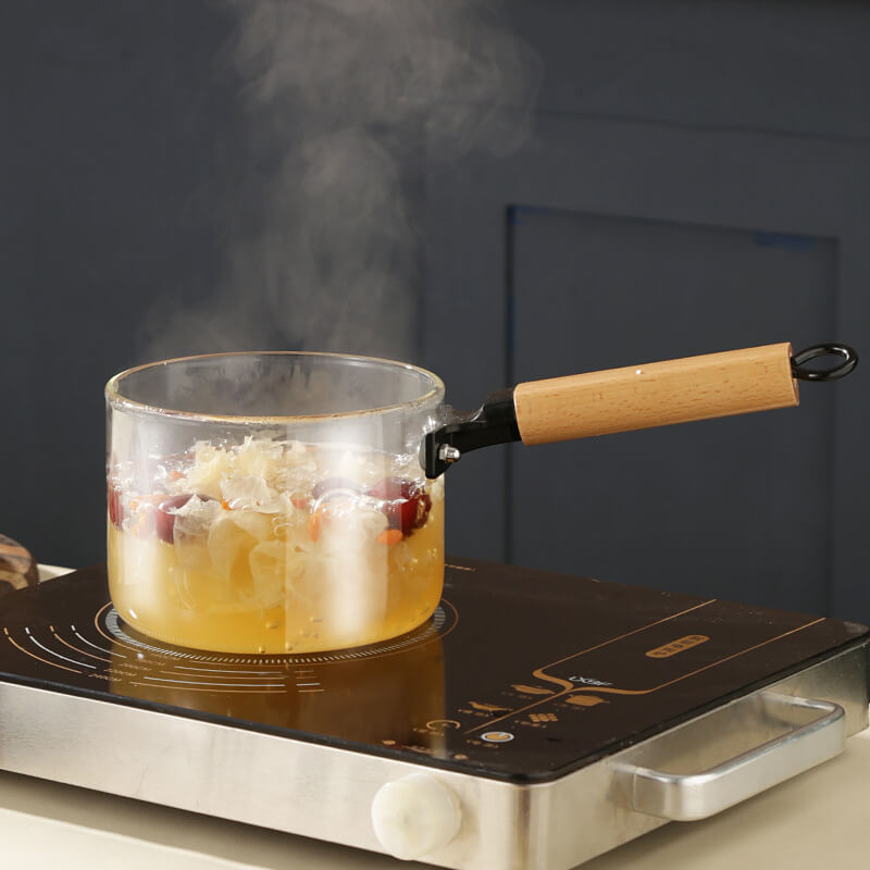 Transparent Cooking Glass Milk Soup Pot Cookware With Lids