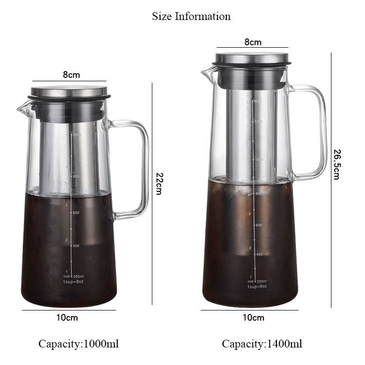 Pitcher Stainless Steel Filter Iced Tea Wholesale Borosilicate Glass Bottle Cold Brew Coffee Maker