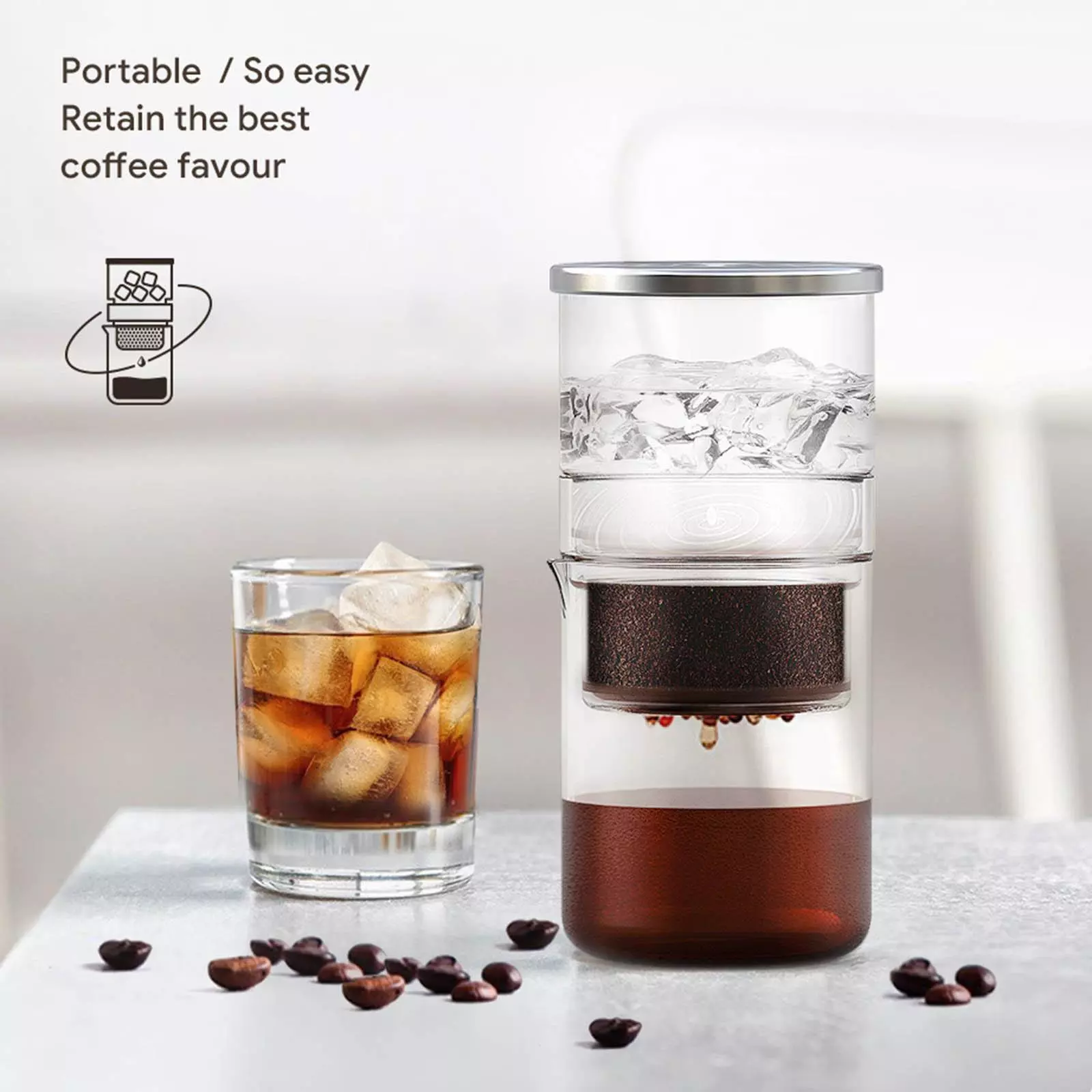 Ice Cold Brew Drink Drip Pot for Homemade Ice Coffee Maker Espresso Drip Filter 300ml Travel Cold Brew Coffee Maker