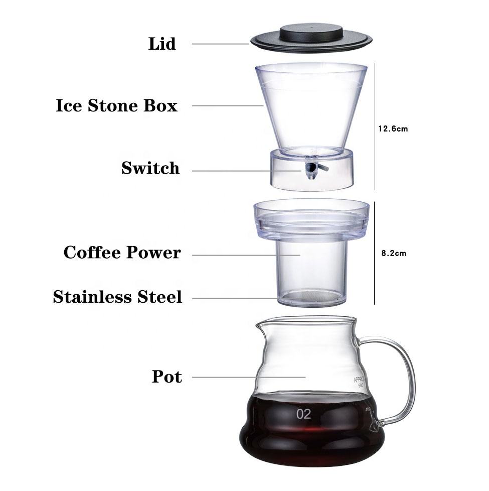 Logo Creative tools Glass Coffee Maker Regulatable Dripper Filter Cold Brew Pots Iced Brewer Percolators Ice Drip Coffee Pot