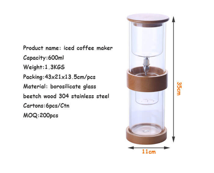 Portable Borosilicate Glass Iced Drip Coffee Maker Glass Pitcher 500ml Cold Brew Coffee