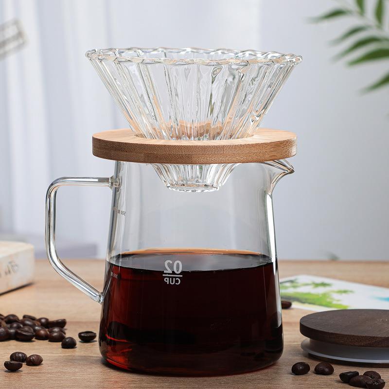 300/500ML Smoky Grey Server Pour Over Decanter Transparent Glass Coffee Pot With Dripper