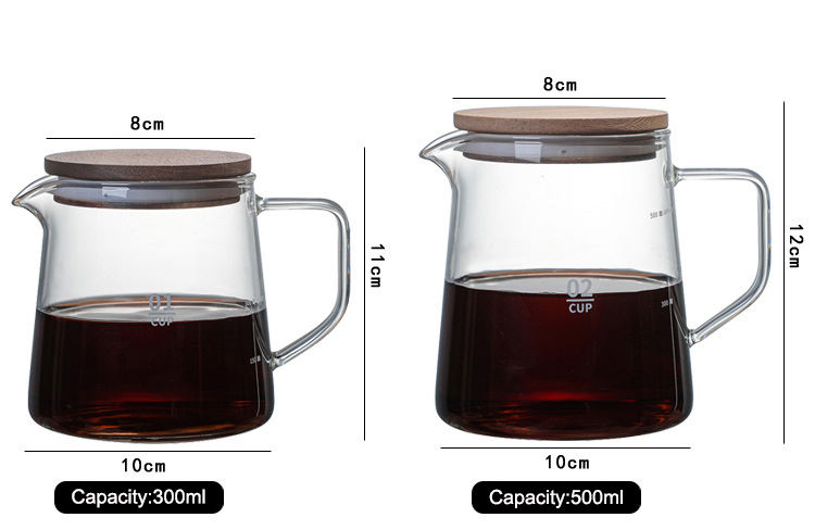 300/500ML Smoky Grey Server Pour Over Decanter Transparent Glass Coffee Pot With Dripper