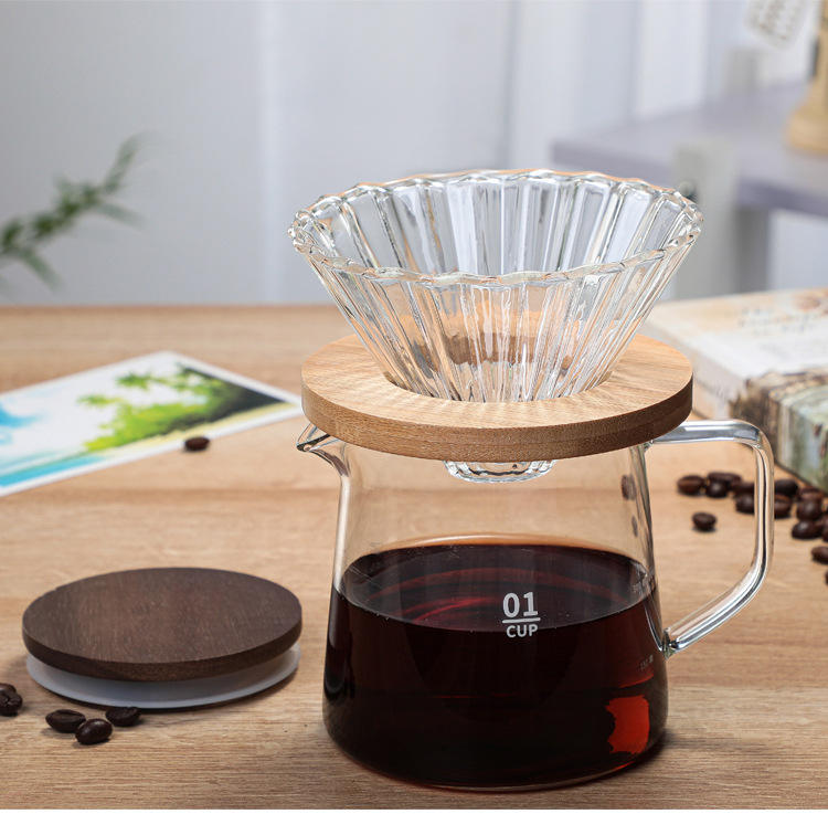 300/500ML Smoky Grey Server Pour Over Decanter Transparent Glass Coffee Pot With Dripper