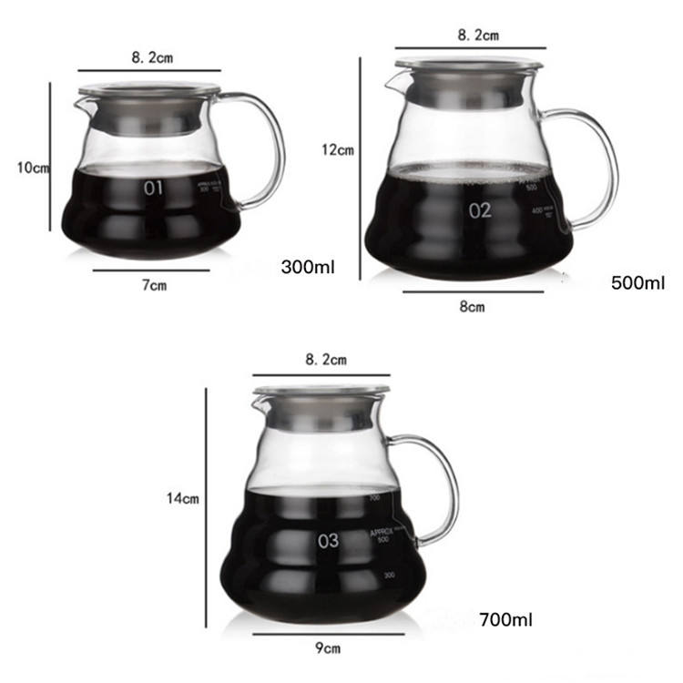 Hot Sale 300ml 500ml Glass coffee Server Glass Drip Coffee Maker Pot With Custom Logo