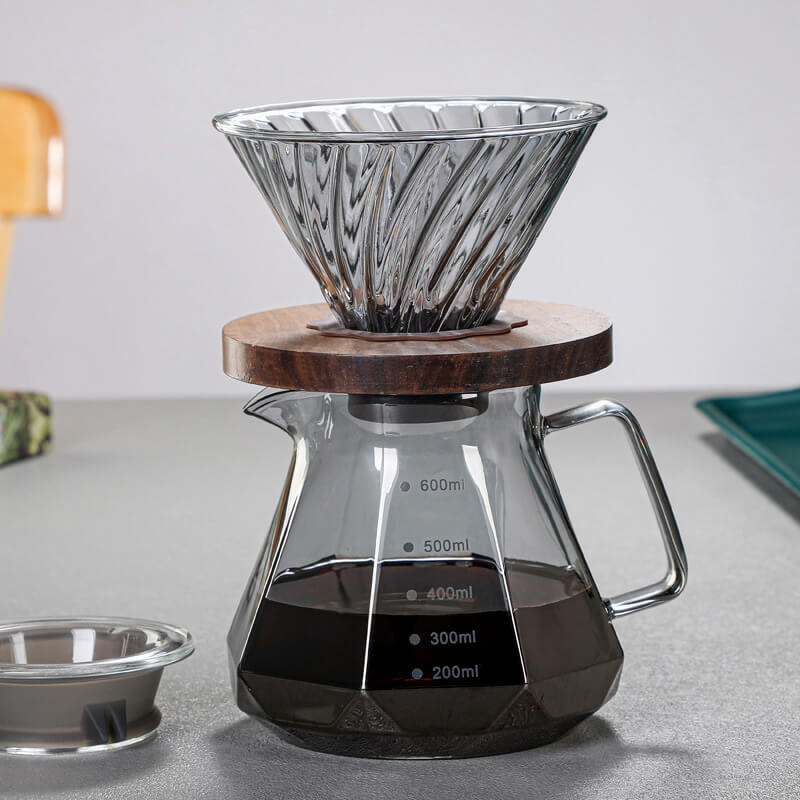 Smoky Gray Drip Hot Coffee Dripper Style Server Kettle 600ml Coffee Pot Teapot Set Heat Resistant Glass