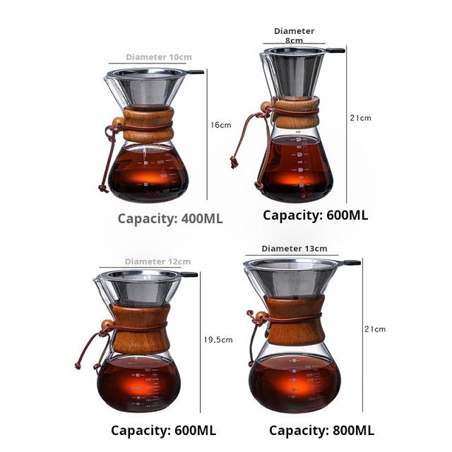 600ml borosilicate heat resistant clear glass cold brew coffee maker coffee pot