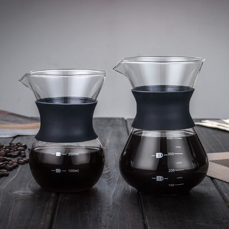 200ml 400ml Coffee Dripper Borosilicate Glass Carafe Stove Pot Pour Over Coffee Maker Sharing Pot With Rubber Sleeve Grip